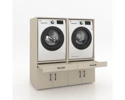 Wasmachinekast Dubbel 134x145x67cm | Ruimtebesparend & Super Stevig | Met Uitschuiflade | Voor Wasmachine en Droger | Greige — afbeelding 1