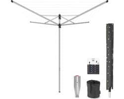 Brabantia Lift-O-Matic Droogmolen - 40 m - met Metalen Grondanker - Beschermhoes - Wasknijpertasje en Wasknijpers - Metallic Grey