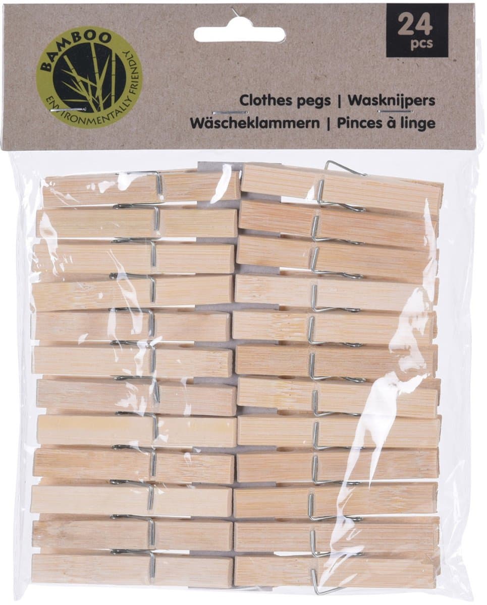 Wasknijpers naturel - 96x - bamboe hout - 7 cm - houten knijpers — afbeelding 1