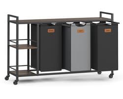 Wasmand, vuilewasmand met 3 compartimenten, 3 open opberglades, labels, wieltjes en afneembare voering. Grote opslagcapaciteit van 150 liter. Geschikt voor slaapkamer, wasruimte en badkamer. 117 x 33 x 80,5 cm, zwart.