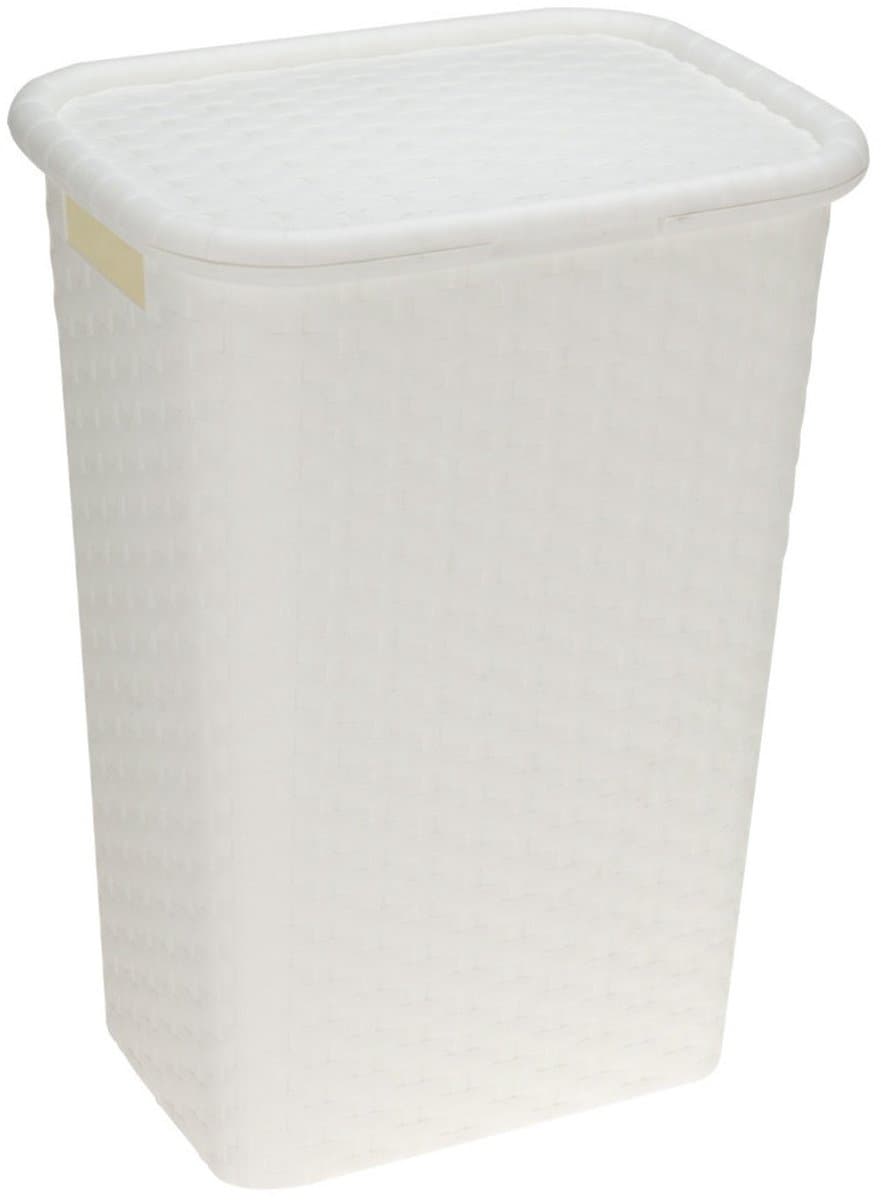 Storage Solutions Wasmand - rotan - met deksel - wit - 60 liter - 33 x 44 x 60 cm - gevlochten kunststof — afbeelding 1