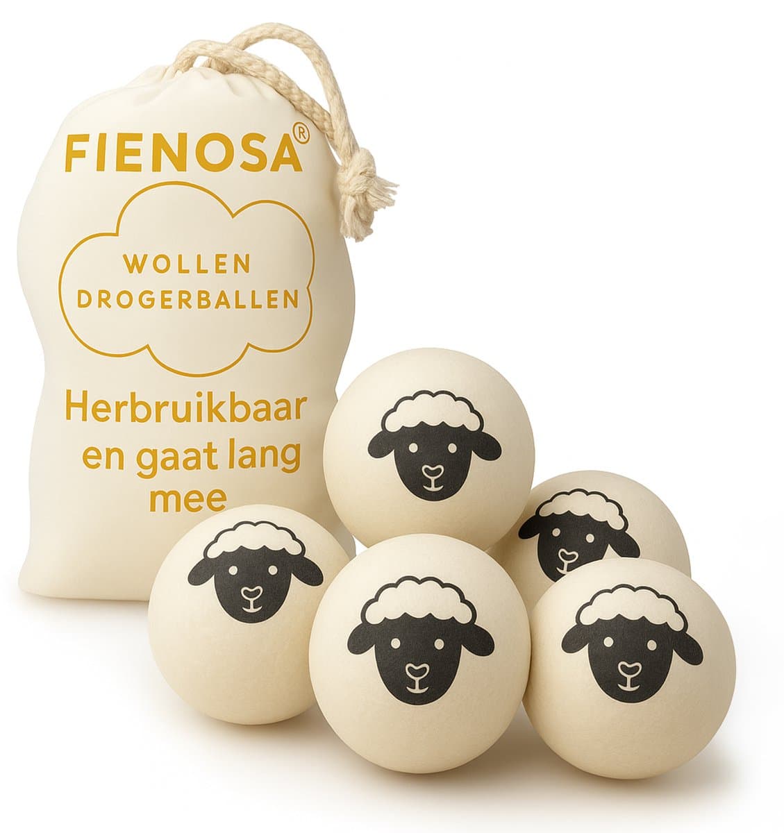Drogerballen 6 stuks – 100% Nieuw-Zeelandse Schapenwol – Herbruikbare Wasdrogerballen – Verkort Droogtijd & Bespaart Energie – Antistatisch, Natuurlijke Wasverzachter – Inclusief Opbergzakje — afbeelding 1
