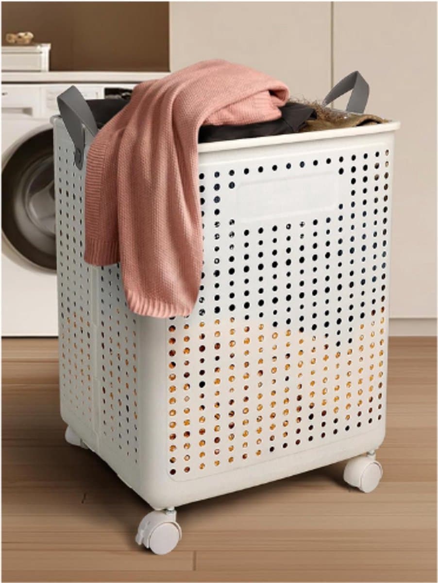 Thuys – Opvouwbare Wasmand – Met Wielen – 67L Grote Kunststof Wasmand – Met Handvat – Duurzame Wasbox En Speelgoed Organizer — afbeelding 1