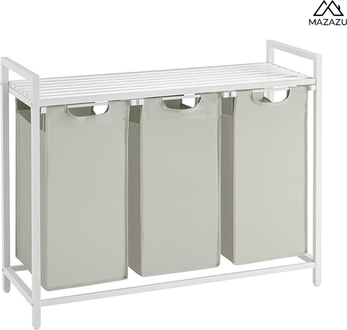 MIRA Home - Wasmand - Waszak - Wassorteerder - 3 vakken - Wit - 92.5x33x72 — afbeelding 1