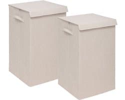 5Five Eureka sorteer wasmand - 2x - 74 liter - beige - 37 x 37 x 60 cm - MDF/Polyester stof - met afsluitklep
