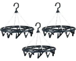 Urban Living Wasgoed droogcarrousel/droogmolen - 3x - 18 clips/knijpers - antraciet - kunststof - 32 cm