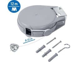 *** De ultieme Uittrekbaar Muur Waslijn met Oprolbare Waslijndraad Box en Automatische Uittrekbare Wand Drooglijn - Buiten - 12 Meter -van Heble® *** — afbeelding 1