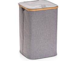 Zeller Wasmand - stof /bamboe- vierkant - grijs - 33 x 33 x 50 cm - Was sorteren/verzamen - Wasgoedmanden/wasmanden