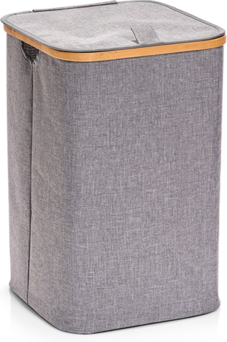 Zeller Wasmand - stof /bamboe- vierkant - grijs - 33 x 33 x 50 cm - Was sorteren/verzamen - Wasgoedmanden/wasmanden — afbeelding 1