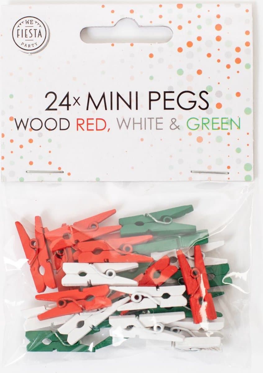 24 Mini houten knijpers Rood / Wit / Groen - Feest Thema Polaroid Foto Ophangen Klein Knijper — afbeelding 1