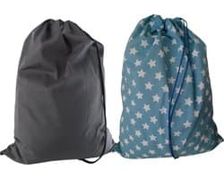 Bluvardi katoenen waszakken set van 2 stuks - XXL -antracit -stars