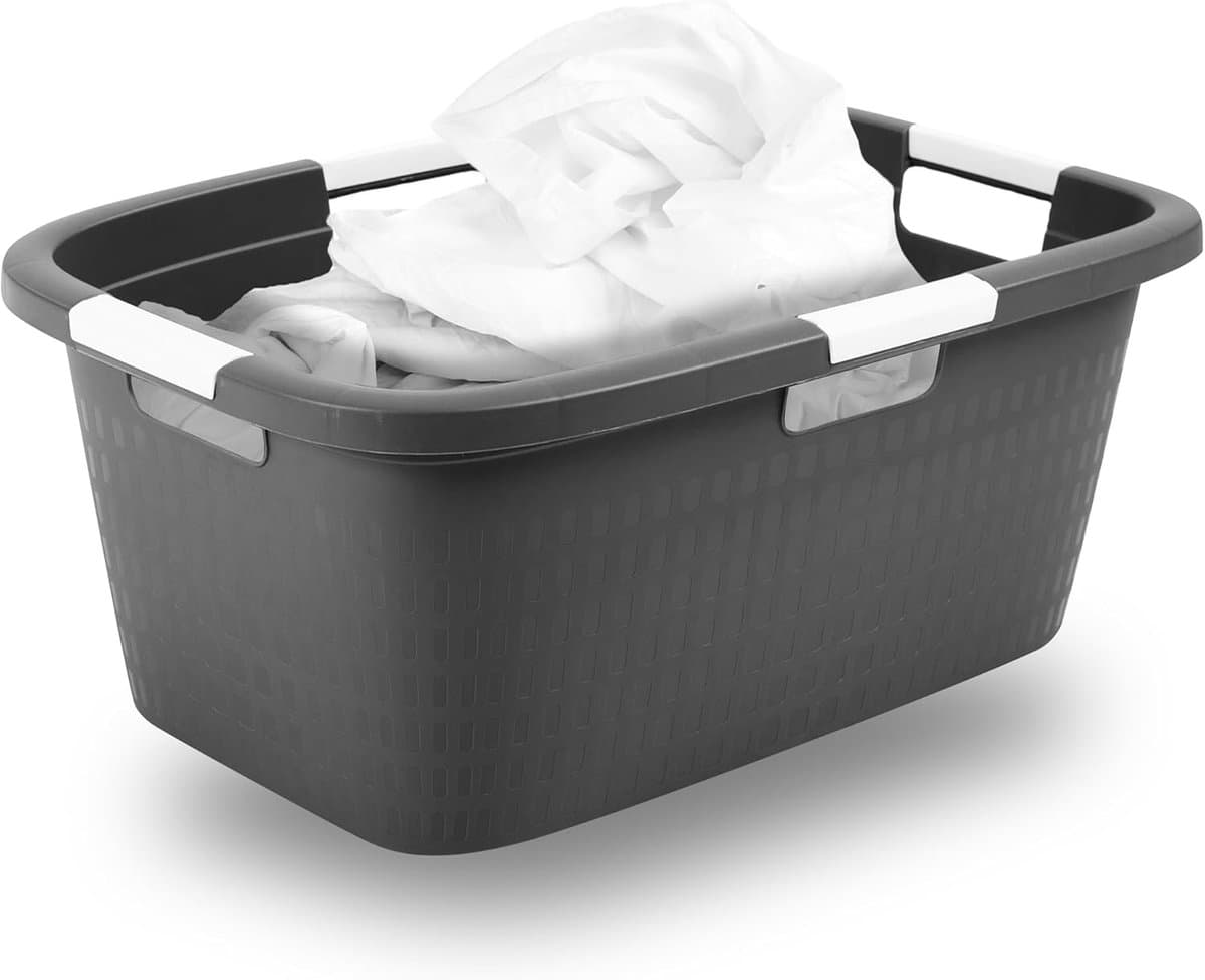 Novaliv wastobbe met 4 handgrepen 40L antraciet, wasboxset wasemmer wascontainer voor badkamerwas vuile was, wastobbes wasmand opbergruimte wasmand wasmand verzamelbox — afbeelding 1