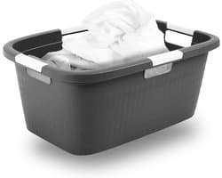 Novaliv wastobbe met 4 handgrepen 40L antraciet, wasboxset wasemmer wascontainer voor badkamerwas vuile was, wastobbes wasmand opbergruimte wasmand wasmand verzamelbox