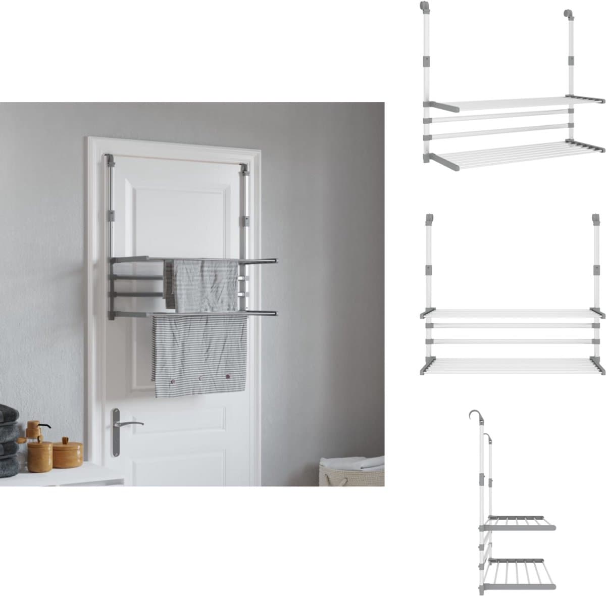 vidaXL - Droogrek - voor - balkon - 89x25x(60-95) - cm - aluminium — afbeelding 1