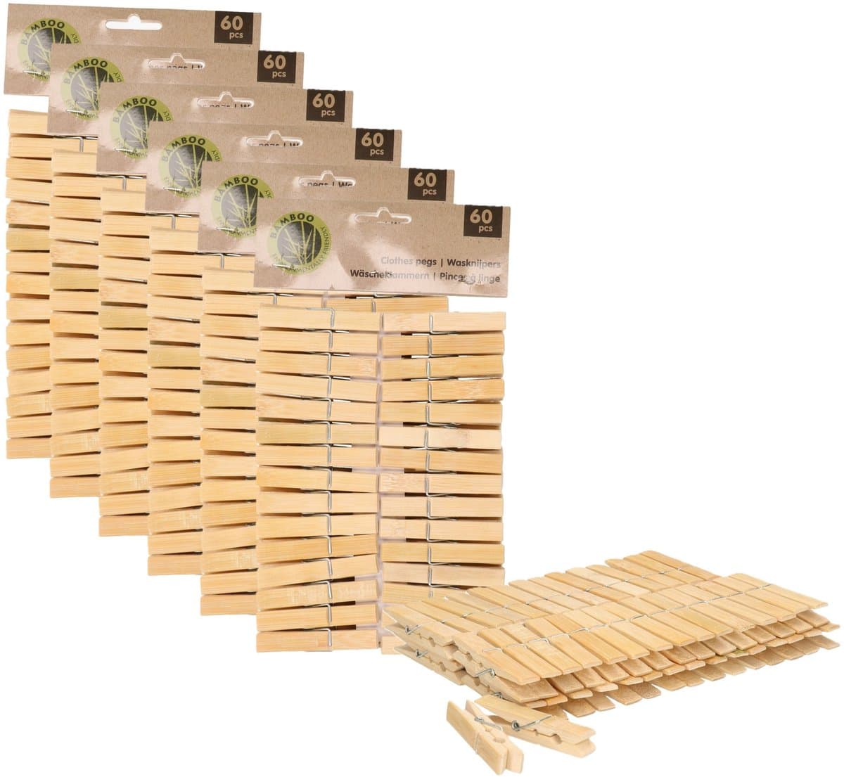 Ultra clean wasknijpers - 360x - bamboe hout - 7 cm - wasspelden knijpers - was ophangen - drogen — afbeelding 1