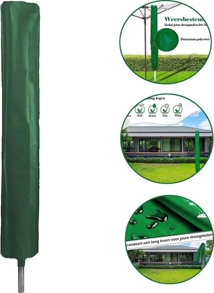 Droogmolen hoes - Droogmolen beschermhoes - Weerbestendig - 165 x 28 cm - Universeel - Groen — afbeelding 1