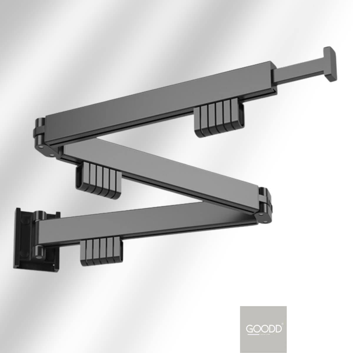 GOODD® Boulogne - Droogrek - Wasrek - Inklapbaar - Uittrekbaar - Zwart - Rvs - Poeder coating mat zwart - 4 armen totaal 114 cm — afbeelding 1