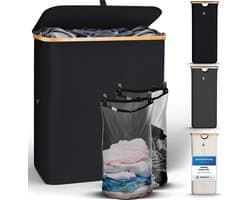 Hennez Wasmand Opbergmand 141L 2 Compartimenten met Deksel - 2 Zakjes Wasverzamelaar - Oxford Stof Rechthoekige Wasmand met Frame