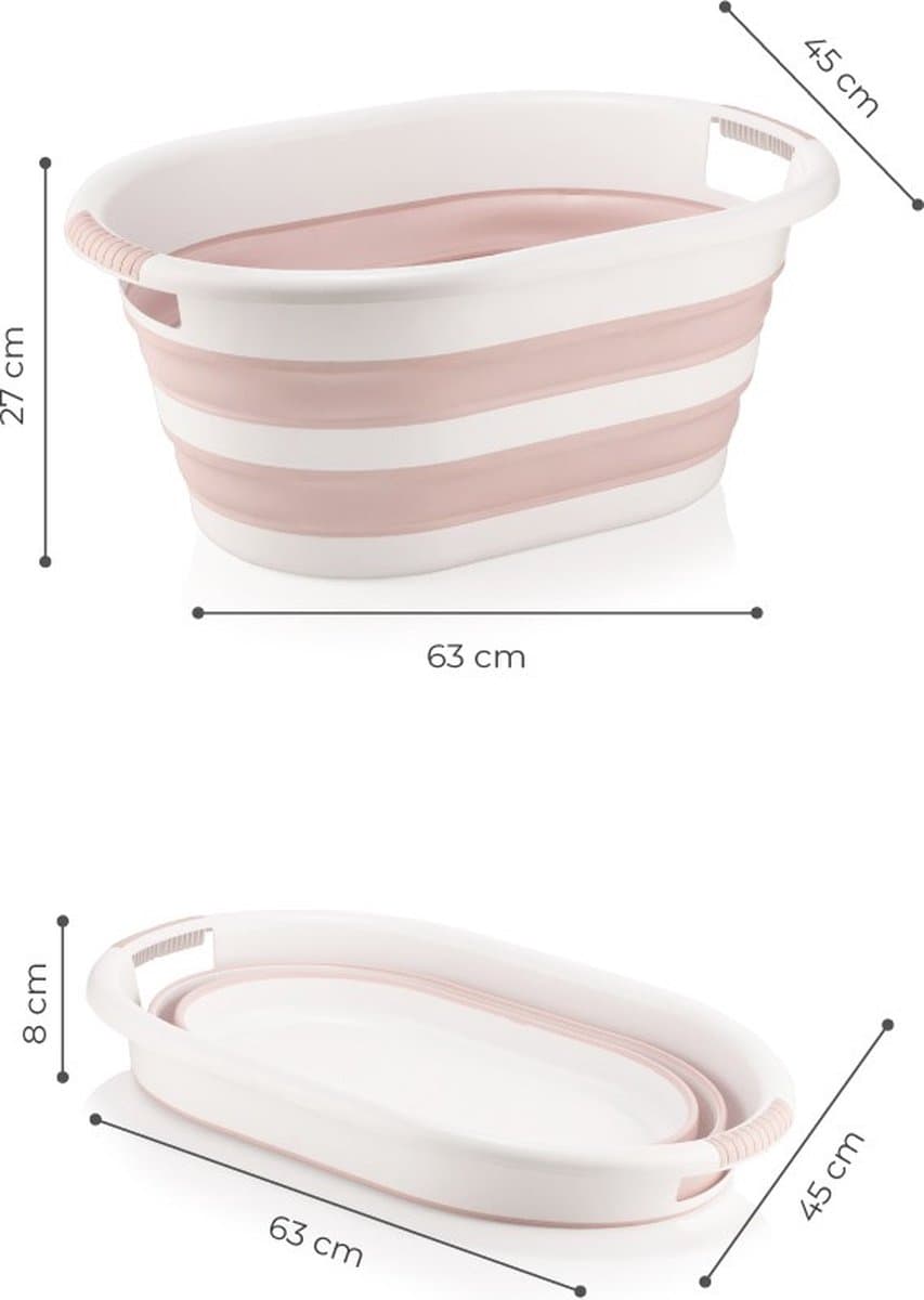 Asir Inklapbare Wasmand - 63x45x27 cm (LxBxH) - Wit-Roze - 50 liter - 100% kunststof — afbeelding 1