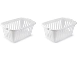 Plasticforte Wasmand - 2x stuks - wit - kunststof - 40 liter - 60 x 40 x 26 cm - manden voor wasgoed - opbergmand