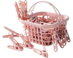 Wasknijpers met mand - Kledingclips Windclips - Kleding Drogen - Windbestendige grip - 30 stuks - Roze