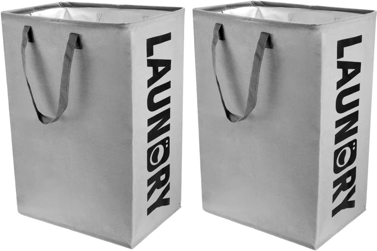 SnelShoppen - 2 Stuks 75L Vouwbare Wasmanden met Verstevigde Handvatten, Duurzaam Canvas, Waterdicht, Ideaal voor Badkamer, Woonkamer, Kamperen — afbeelding 1