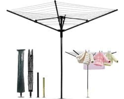 Droogmolen met hoes - Wasrek buiten - Was drogen - 50 meter waslijn - 180 cm hoog - Zilver