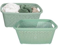 Storage Solutions wasmand - 2x - 35 liter - groen - 54 x 37 x 26 cm - Kunststof - Draagmand