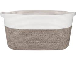 65L extra grote opslag katoenen touw deken mand, duurzame geweven opbergmand voor wasgoed woonkamer slaapkamers, rechthoekige grote mand voor schoenspeelgoed handdoek, wit en kaki, 57 x 38 x 30 cm