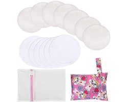 Borstkussens 14 Stuks - Herbruikbare Bamboe Borstkussens - Wasbare Pads - Hypoallergene Kussens - Waterdichte Laag - Inclusief Opbergtas - Voedingspads