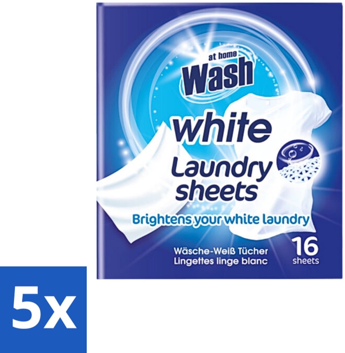 5 x At Home - Wash - Wasdoekjes - Witte Was - Tegen Verkleuring - 12 Doekjes - Witte Wasdoekjes - Wasdoekjes Witte Was - Wasdoekjes Tegen Kleuruitloop - Wasdoekjes Voor Witte Stoffen - Wasdoekjes Handwas — afbeelding 1