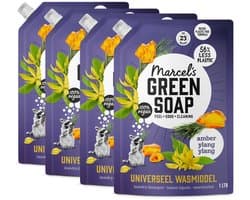 Marcel's Green Soap Wasmiddel Navulling Voordeelbox Amber & Ylang Ylang 4 x 1000 ml