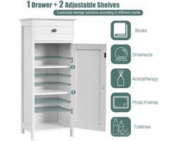 SureDeal® - Badkamerrekk - Badkamerkast Vloerkast Toiletkast - Verstelbaar Rek - Lade Staande Kast - 35x30x87 cm - Wit