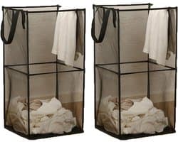 SnelShoppen - 2-delige opvouwbare wasmand met handgrepen, mesh, pop-up, inklapbaar; ideale opbergmand voor thuisorganizer, slaapkamer, reizen, camping