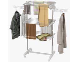 1 stuk - Droogrekken - Wasrek – Opvouwbaar verticaal droogrek – Constructie van staal en kunststof – Verstelbare schappen – Afmetingen: 142 x 55 x 172 cm – Wit