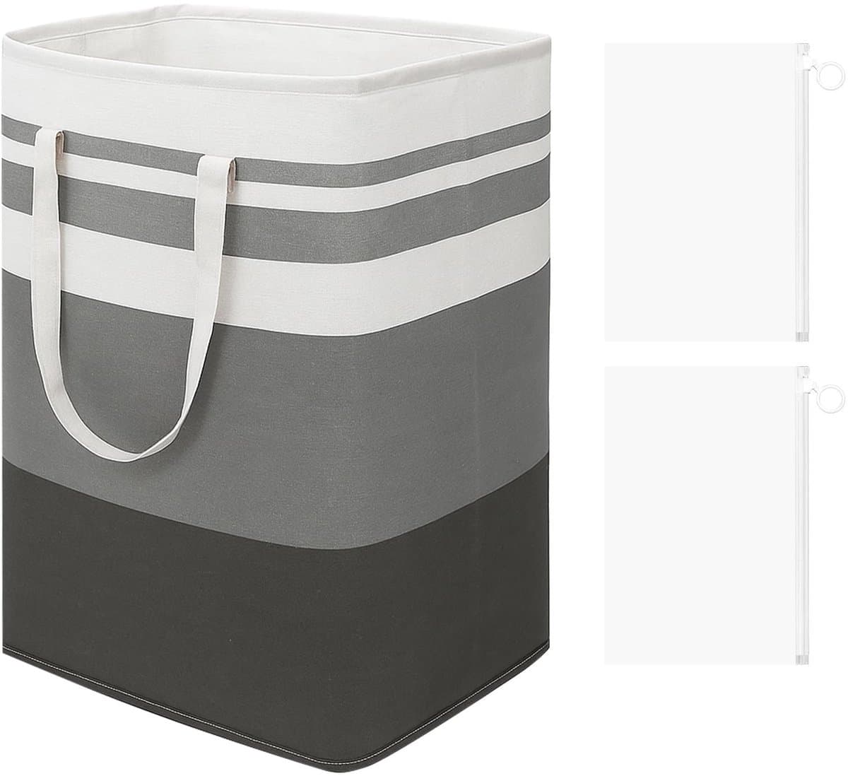 Dailygoods- Wasmand 75 liter - Opvouwbaar - 2 Opbergzakken met Ritssluiting - Waszak met Handvat - Grote Wasverzamelaar - Grijs/Wit — afbeelding 1