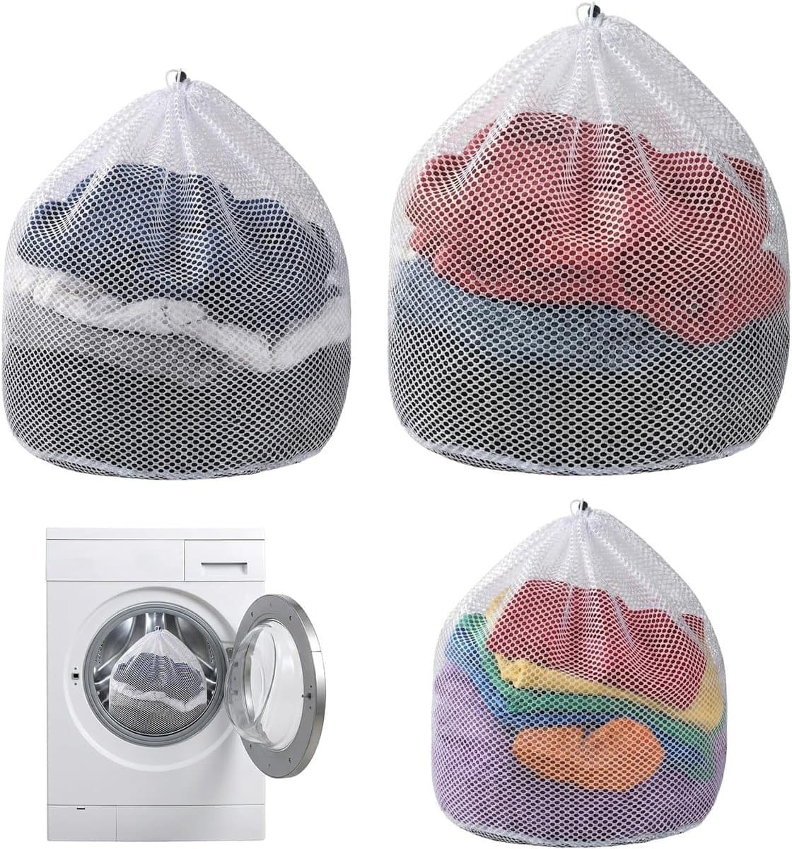 Herbruikbare wasnetten set van 3 voor delicate was, geschikt voor kleding, ondergoed en sokken, met trekkoord en duurzaam ontwerp — afbeelding 1