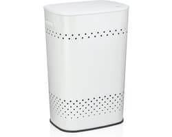 Wasmand met Deksel - Wasbox Kruk - Kleding Opbergen - Goede Luchtcirculatie - 395 x 295 x 575 cm - Wit