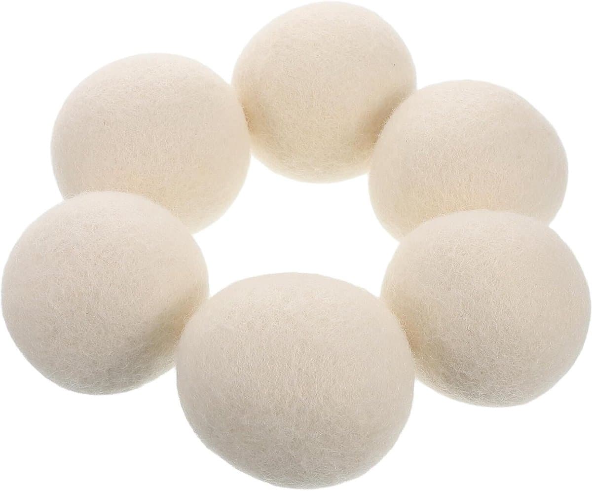 Set van 6 droogballen – herbruikbare viltballen – antistatisch – hulpmiddel voor de was – klit niet – vermindert kreuken – herbruikbaar – natuurlijk wasverzachter – versnelt het droogproces in de wasmachine en wasdroger – diameter 6 cm — afbeelding 1