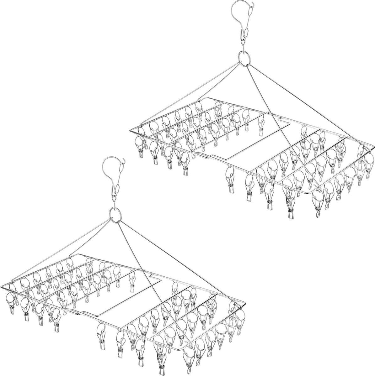 Grote opvouwbare kledingdroogrek - 2 stuks - roestvrijstalen wasdroogrek met 104 clips - sokken, luiers, ondergoed, lingerie, hoed, masker, kruiden — afbeelding 1