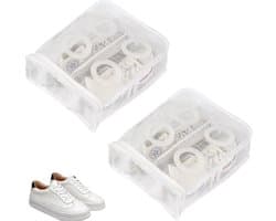 2 stuks - Net waszak - Wasmachine schoenenzak - Wasmachine schoenenzak voor sneakers - Herbruikbare schoenenzak met rits - Vierkante schoenenzak - Hangende waszak - Geschikt voor sneakers, slippers, kleding (wit)