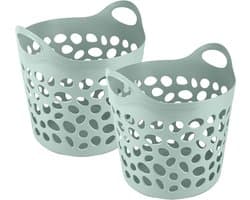Plasticforte Flexibele wasmand/opbergmand - 2x - rond - groen - 62 liter - D40 x H39 cm
