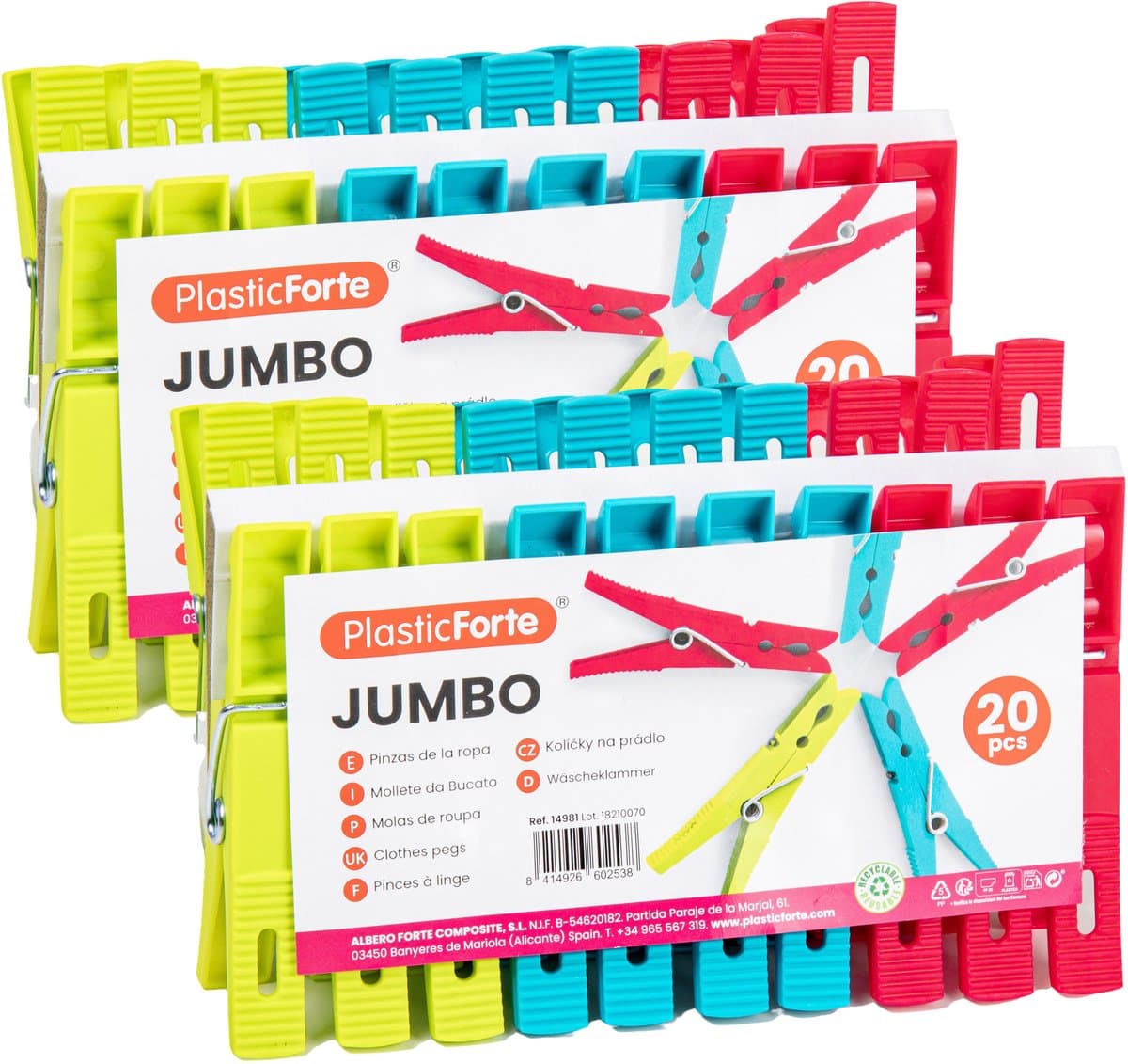Plasticforte Wasknijpers XL formaat - 40x stuks - felle kleuren mix - kunststof - 10 cm - Was ophangen — afbeelding 1