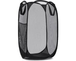 Wasmand - Opvouwbare waszak van mesh - Opvouwbare wasmand - Met handvat en zijvakken - Opvouwbare speelgoedorganizer, Perfect voor kinderkamers, studentenhuizen, reizen - Zwart — afbeelding 1