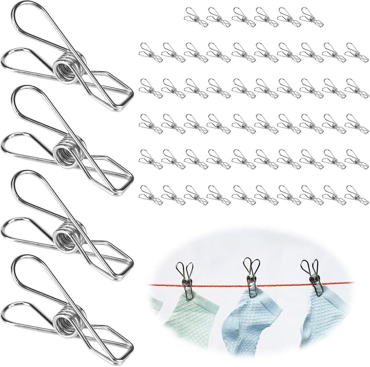 Ibenzoa® Roestvrijstalen Waslijn Klemmen 60 Stuks - Kleding- en Snackclips — afbeelding 1