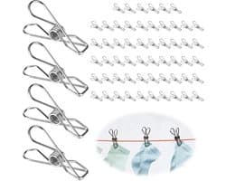 Ibenzoa® Roestvrijstalen Waslijn Klemmen 60 Stuks - Kleding- en Snackclips