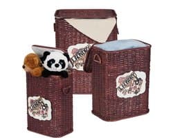 relaxdays wasmand - set van 3 - opbergmand met deksel - rieten mand - gevlochten C