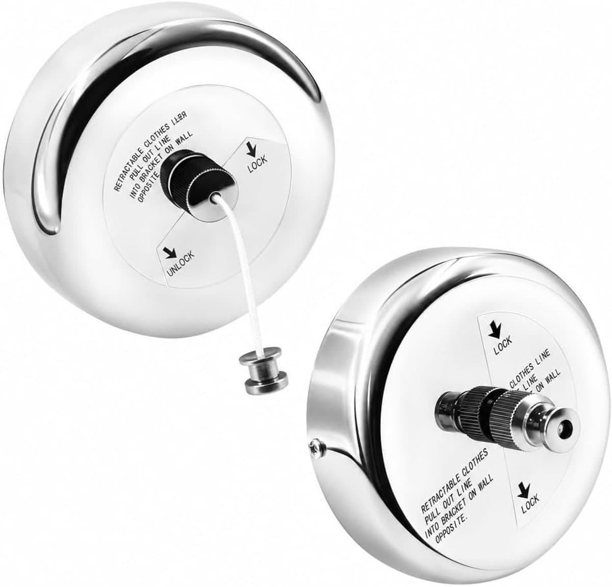 2PACK Intrekbare Waslijn SUS304 Waslijn Wasdroger met Verstelbare Touw String Hotel Stijl Wandmontage 2.8M/9.2Ft — afbeelding 1