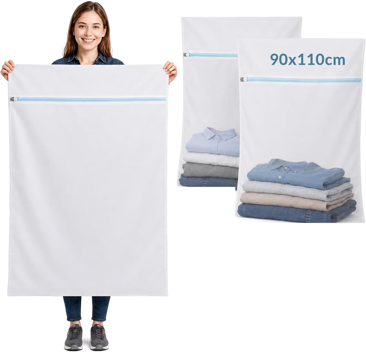 Wasmachine Wasnet Set van 2 Stuks - XL - 90 x 110 cm - Fijnmazig Polyester - Voor Beddengoed en Kwetsbare Stoffen — afbeelding 1