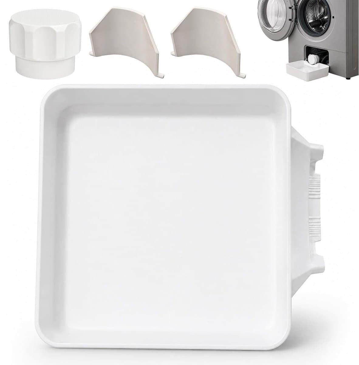 Universele Lekbak Wasmachine - 4-Delige set - Opvangbak Tegen Lekkage - 17.8 x 17.8 cm - Afvoerbak voor Wasmachine en Vaatwasser - Eenvoudig te Installeren - Kunststof - Bescherm de Vloer - Wateropvang - Voor Appartementen,Huurwoningen - Wit — afbeelding 1